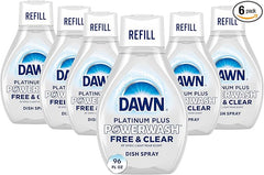 Dawn Free & Clear Powerwash Dish Spray, Dish Soap, Pear Scent Refill, 16 Fl oz (6 Pack)