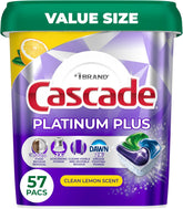 Cascade Platinum Plus Dishwasher Pods, Dishwasher Detergent, Dish Detergent Soap, Lemon, 57 Count