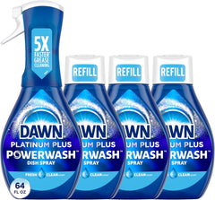Dawn Platinum Powerwash Dish Spray, Dish Soap Liquid, Fresh Scent Bundle, 1 Spray + 3 Refills, 16oz Each (Pack of 4)