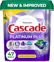 Cascade Platinum Plus Dishwasher Pods, Dishwasher Detergent, Dish Detergent Soap, Lemon, 47 Count