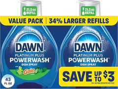 Dawn Powerwash Gain Original Dish Spray, Liquid Dish Soap 2 Refills, 43 Fl Oz