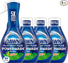 Dawn Powerwash Gain Original Dish Spray, Liquid Dish Soap, Dish Soap Refill, , 1 Starter Kit + 3 Refills, 64 Fl Oz Total (16 fl oz/bottle)